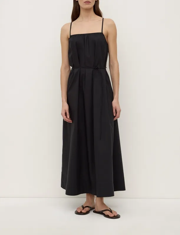 Black Tie-Back Cotton Maxi Dress