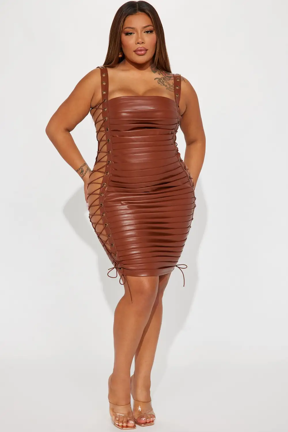 You Could Never Faux Leather Mini Dress - Brown
