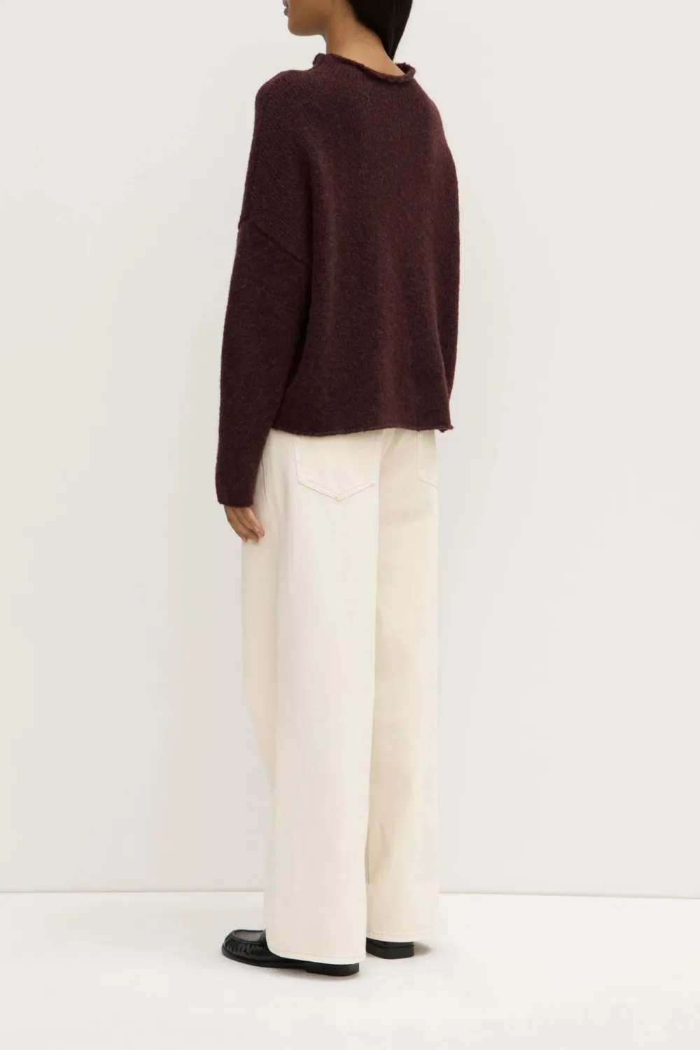 Loose Knit Sweater With Shoulder Drop And Stand Up Collar