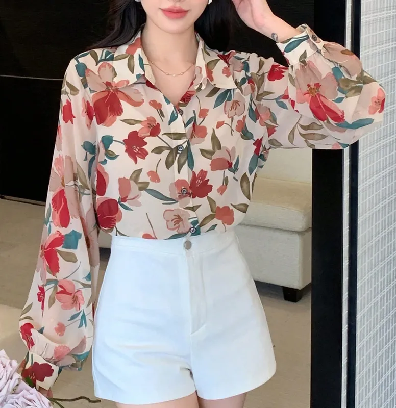 Women's Floral Print All Over Button Blouse With Clean Drape