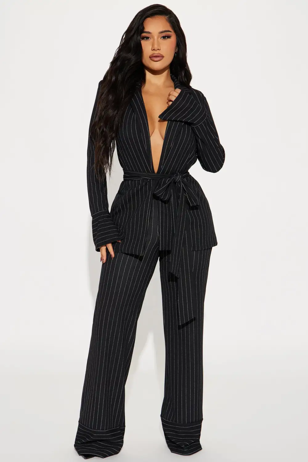 Next Level Pinstripe Pant Set - Black/combo