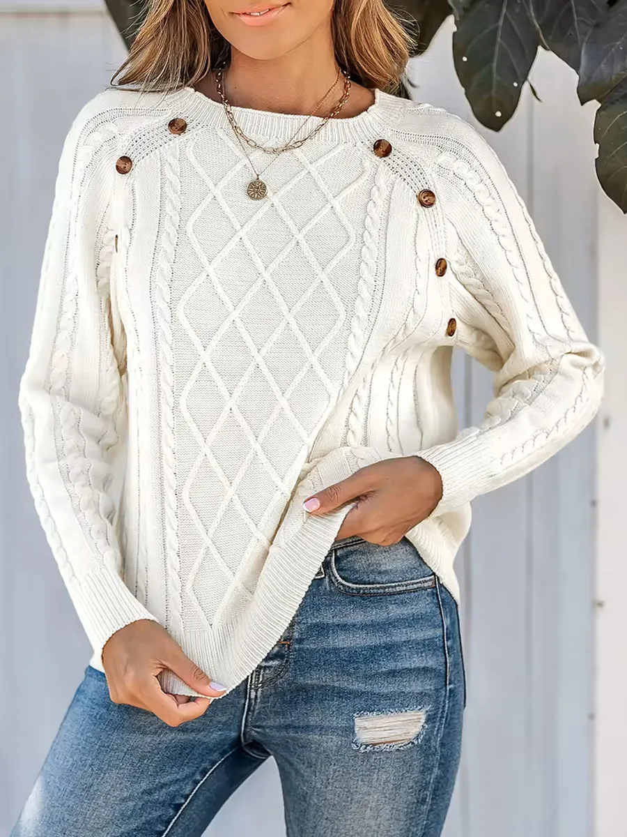 Women's cable knit button sweater