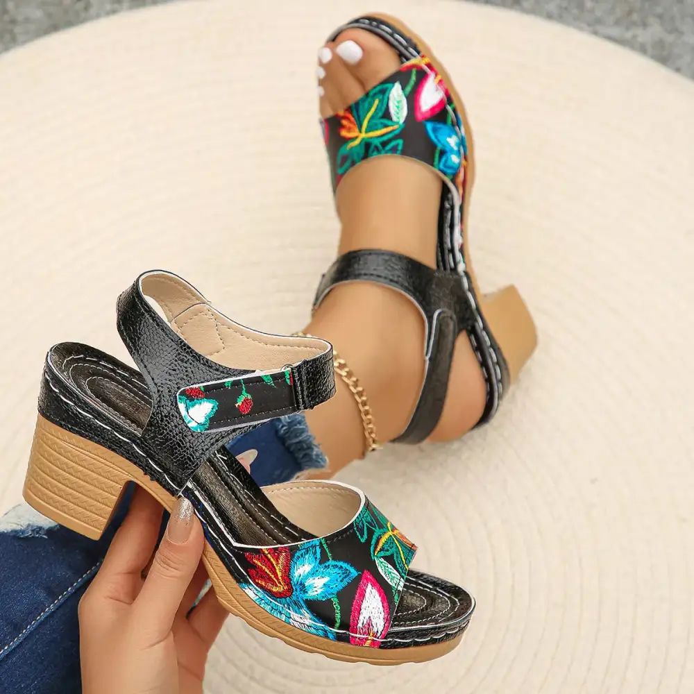 Refined Open Toe Block Heel Sandals
