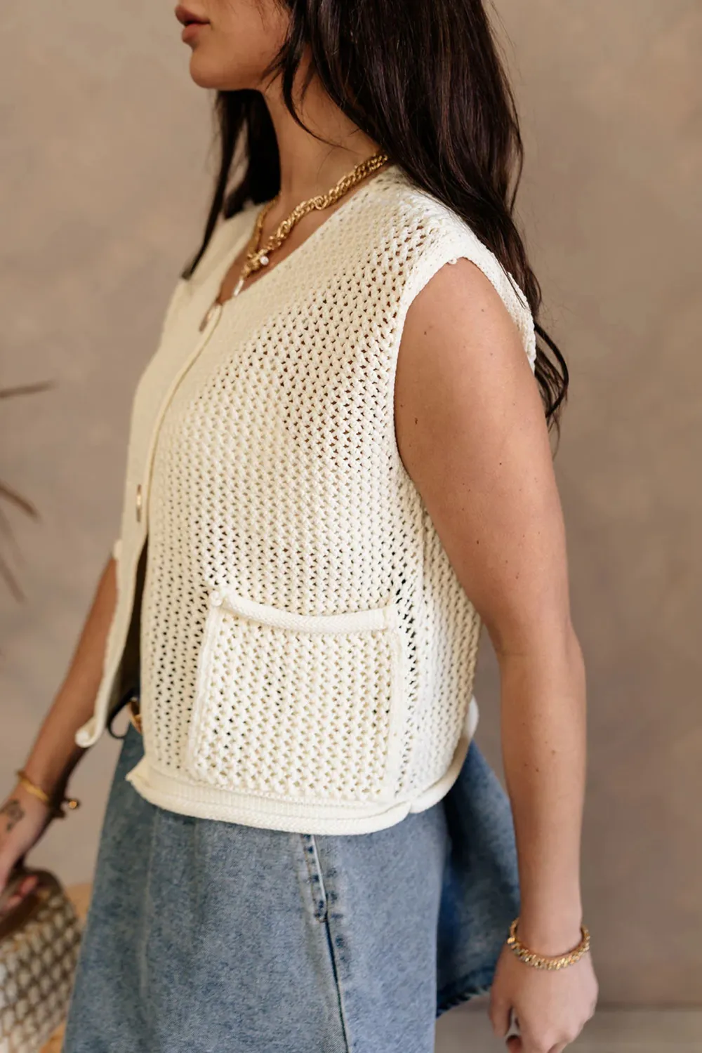 Front Button Sleeveless Sweater