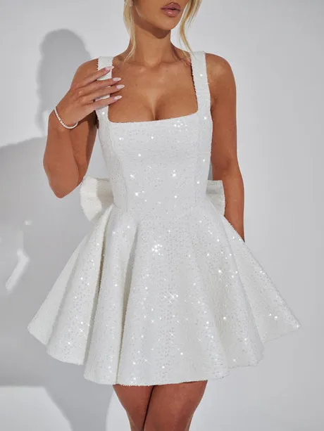 Square Neck Line Elegant Mini Dress