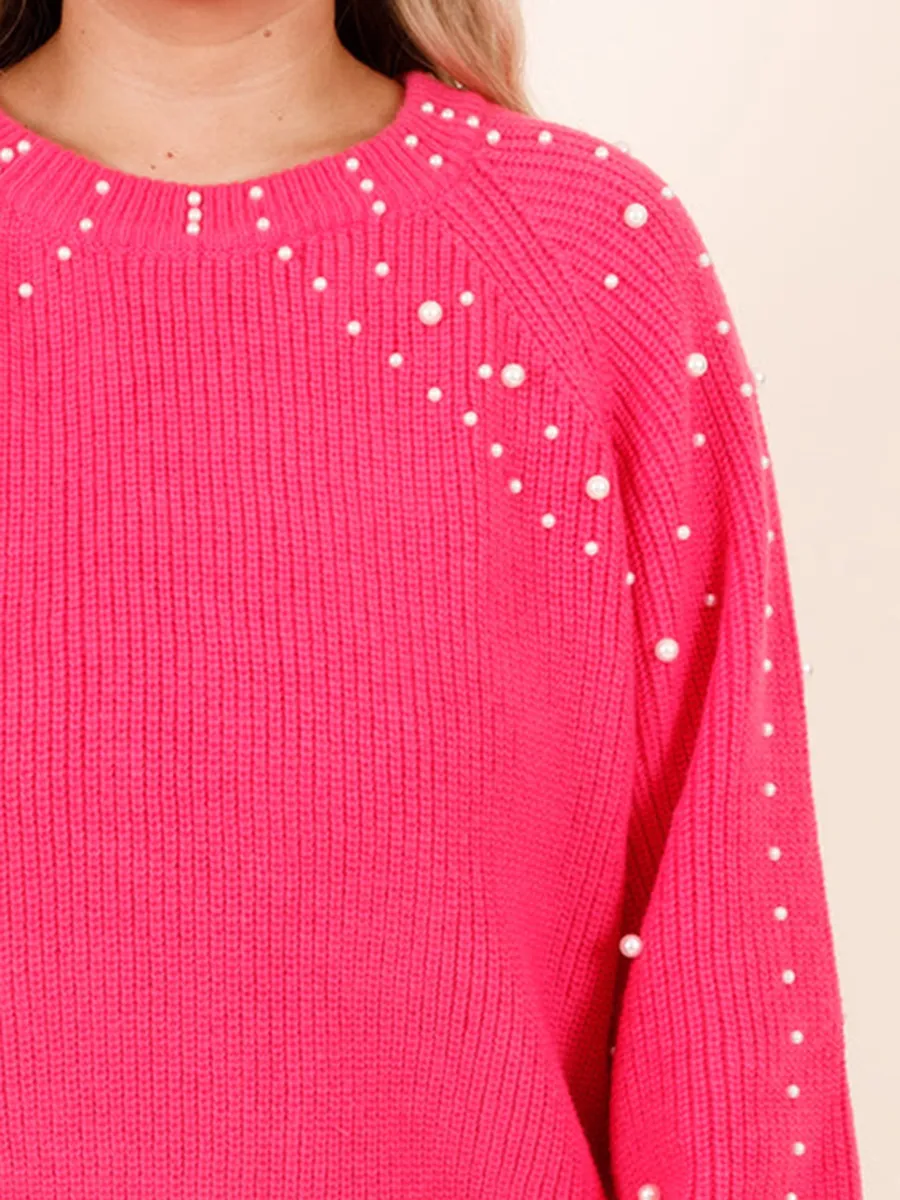 Pearl Embellished Loose Knit Sweater
