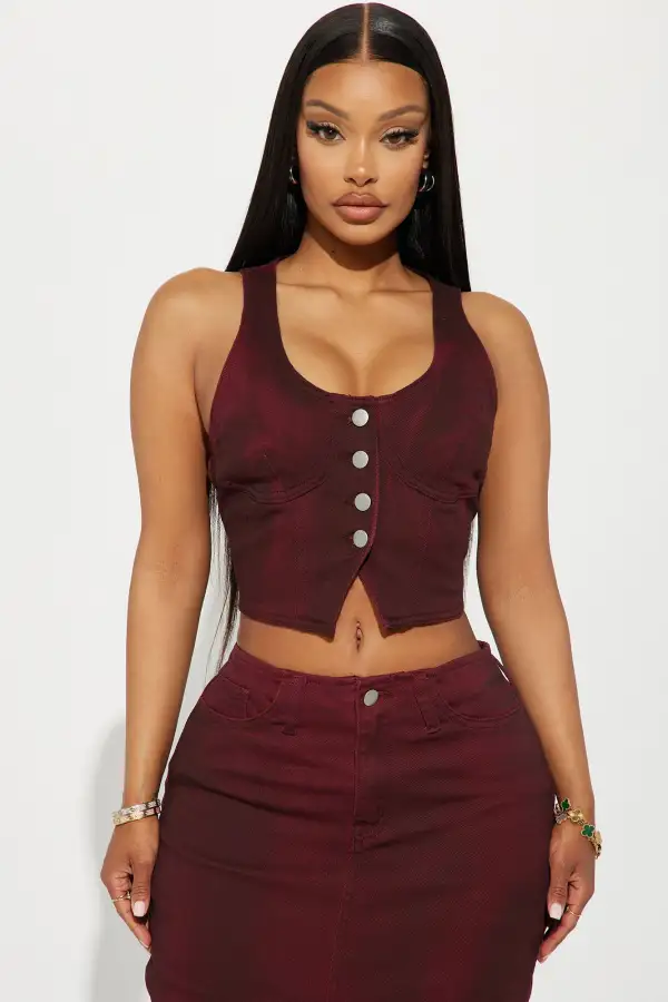 Cabernet Denim Skirt Set - Wine