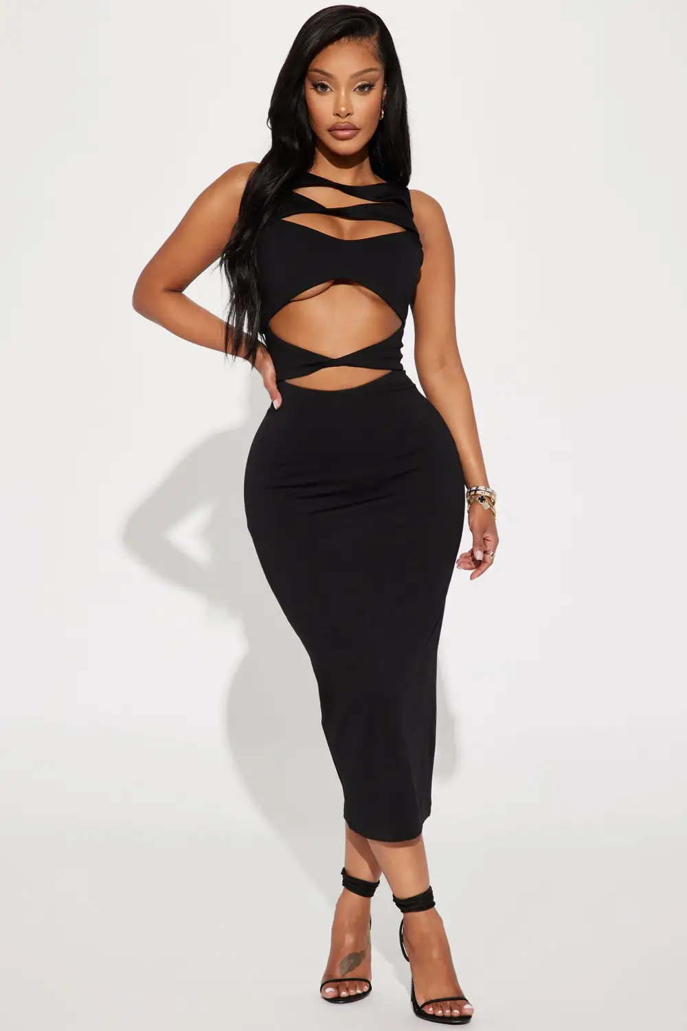 Only Missing You Cut Out Midi Dress - Black