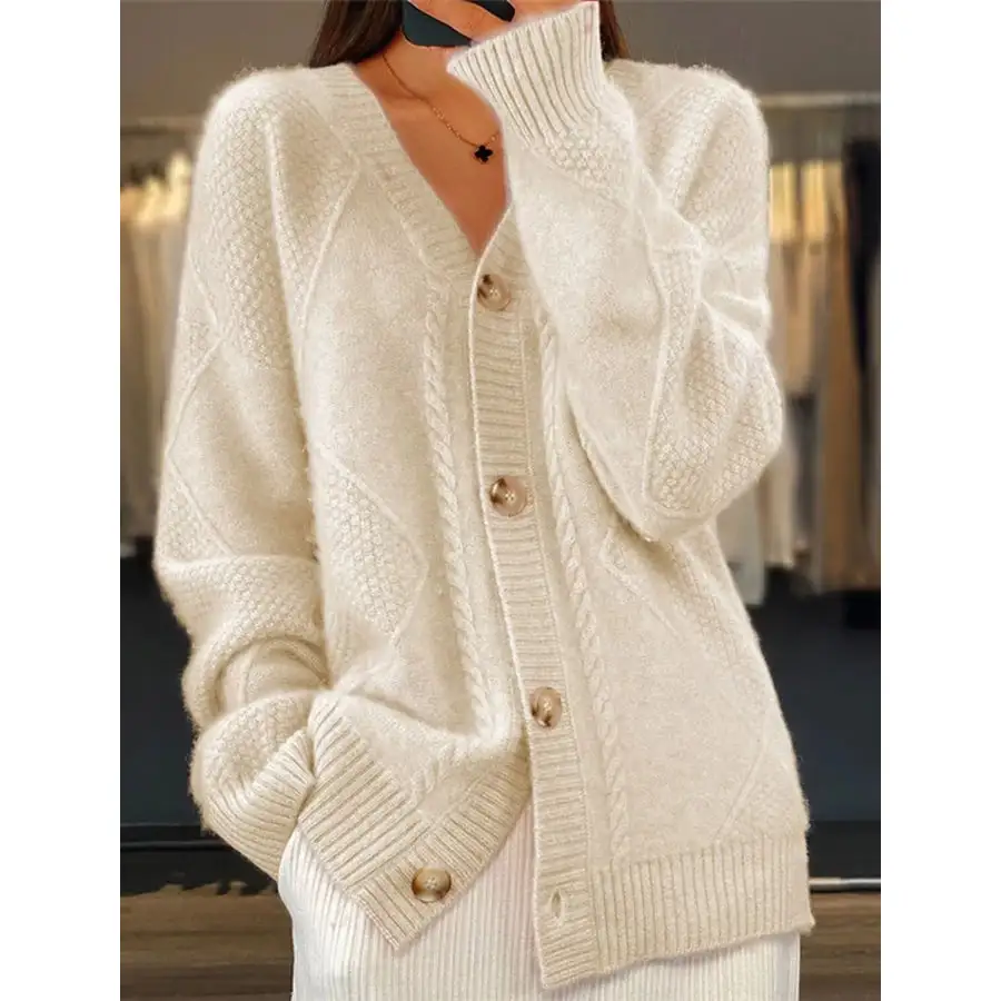 Full Size Textured Knit Button Down Cardigan Plus Size