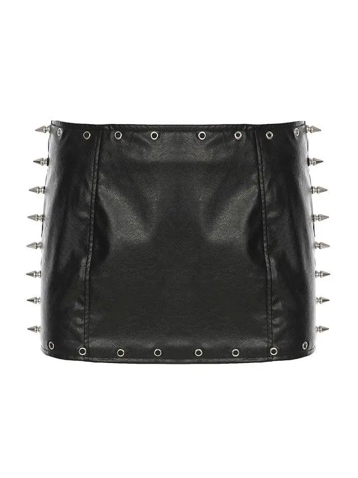 Rivet Faux Leather Low-Waist Mini Skirt