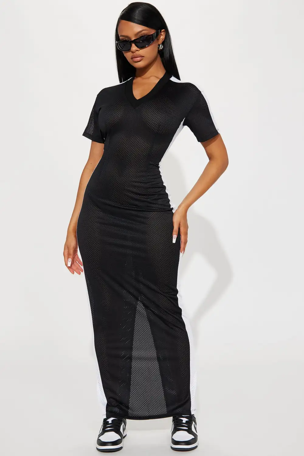 Game Day Jersey Maxi Dress - Black/White
