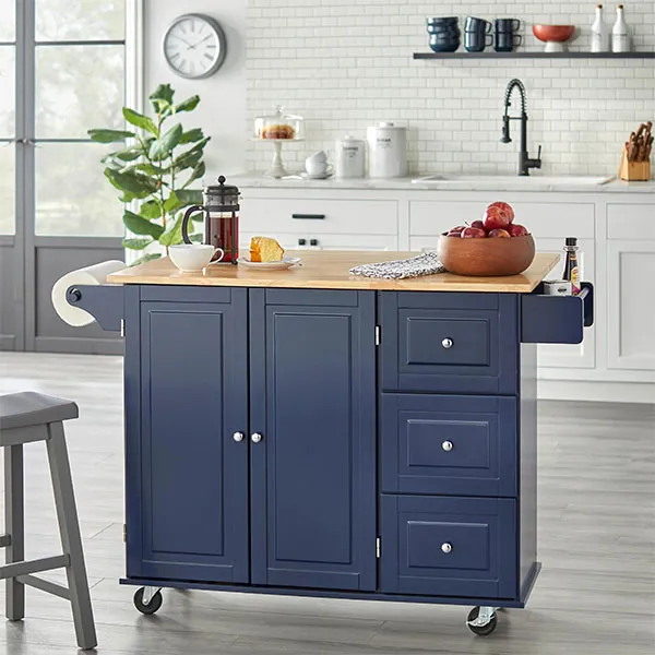 🎄Store Closing Sale - 3-drawer Drop Leaf Kitchen Cart🎉