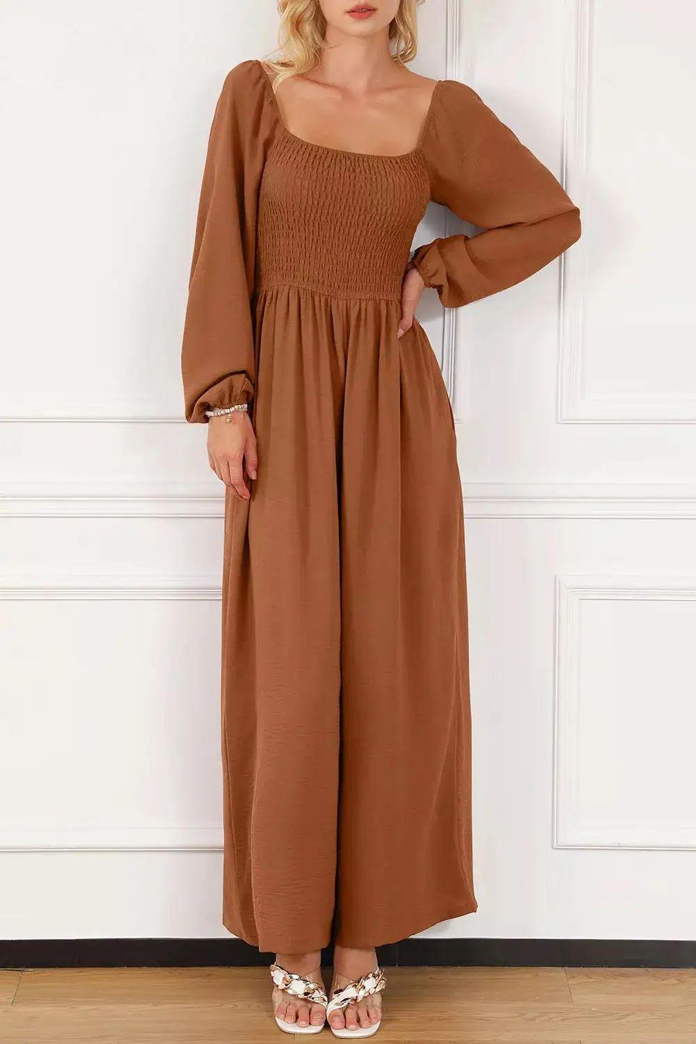 Modern Smocked Wide Leg Jumpsuit