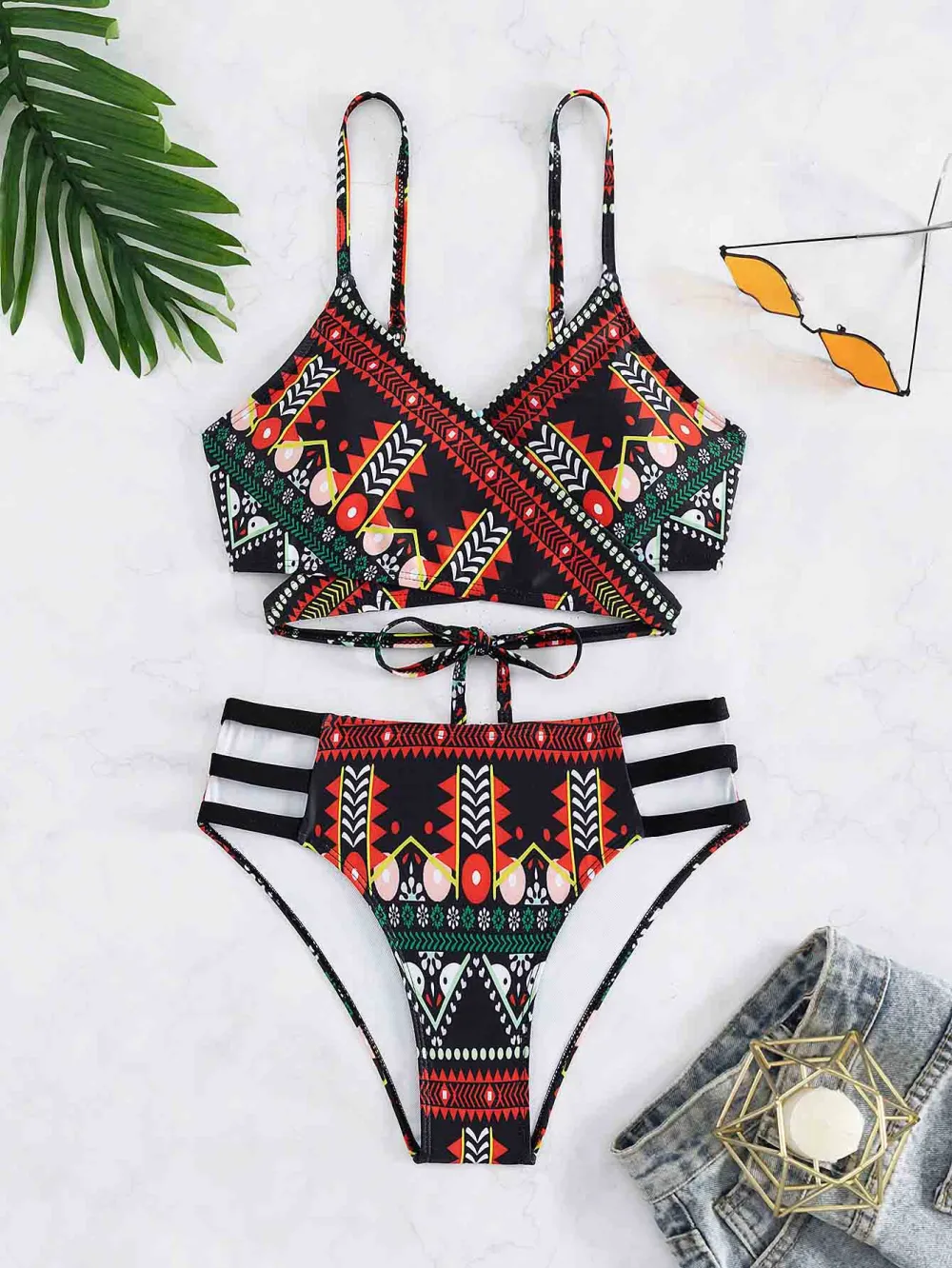 Boho Cross Strap Bikini Set