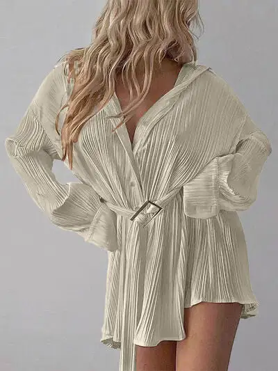 Button Up Dropped Shoulder Shirt Dress Mini Dress
