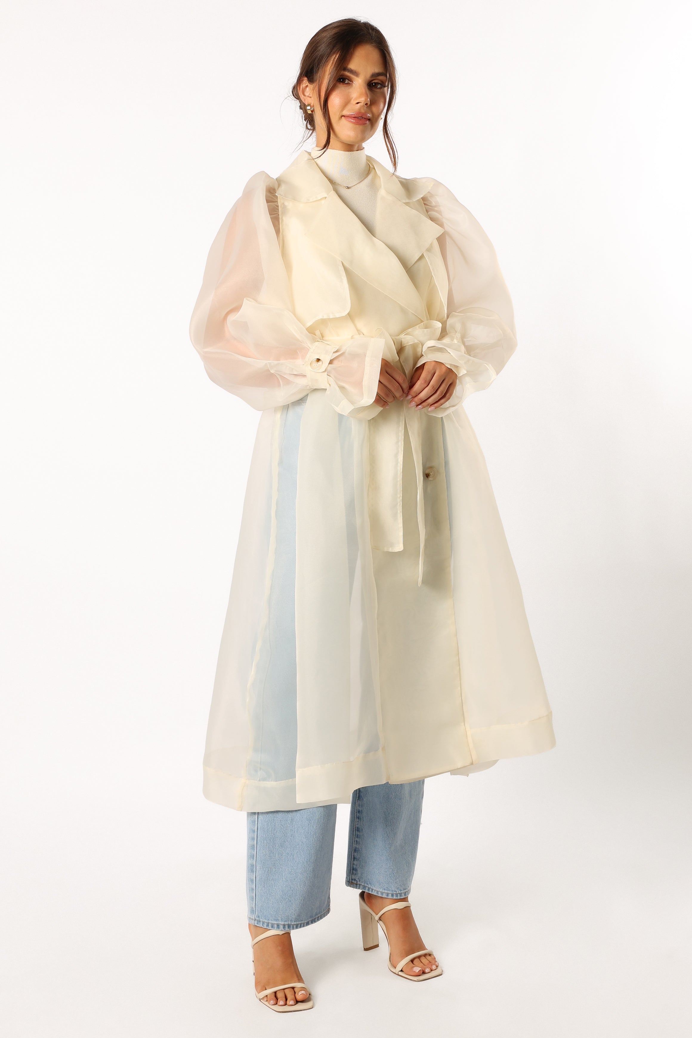 Braelynn Sheer Trench Coat - Cream