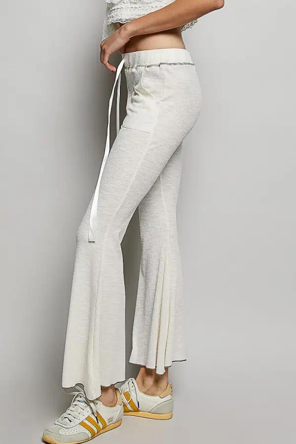 Drawstring Textured Ribbed Knit Pants