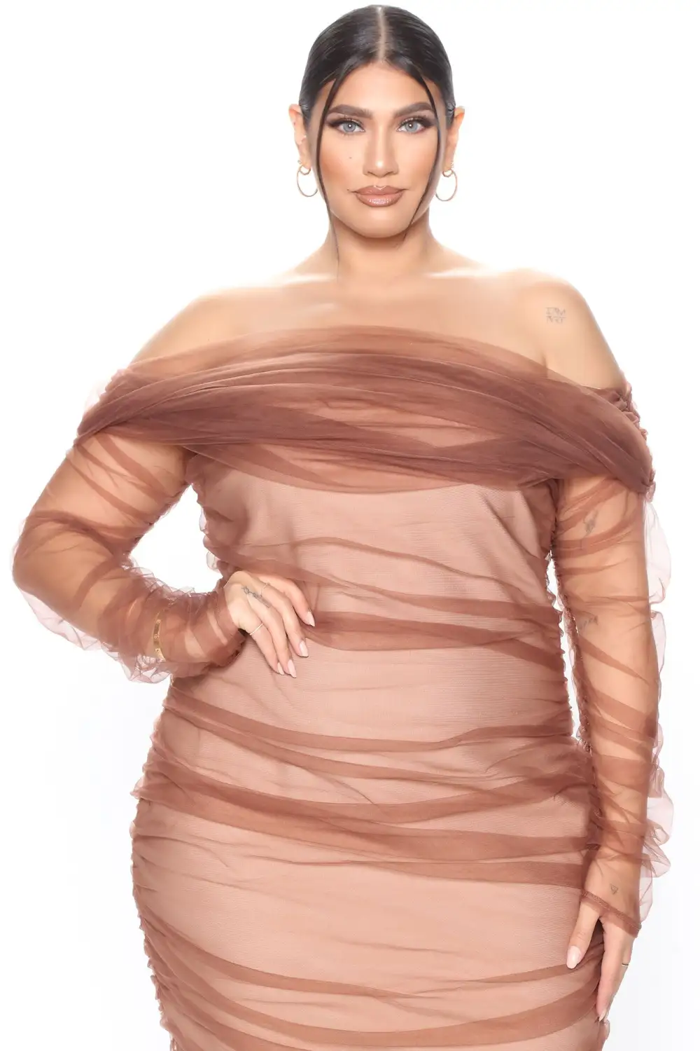 Ruched And Ready Bandage Midi Dress - Taupe