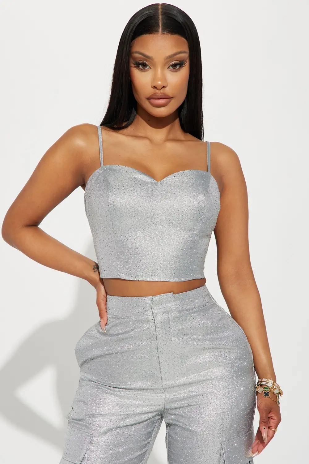 Pure Attraction Metallic Pant Set - Silver