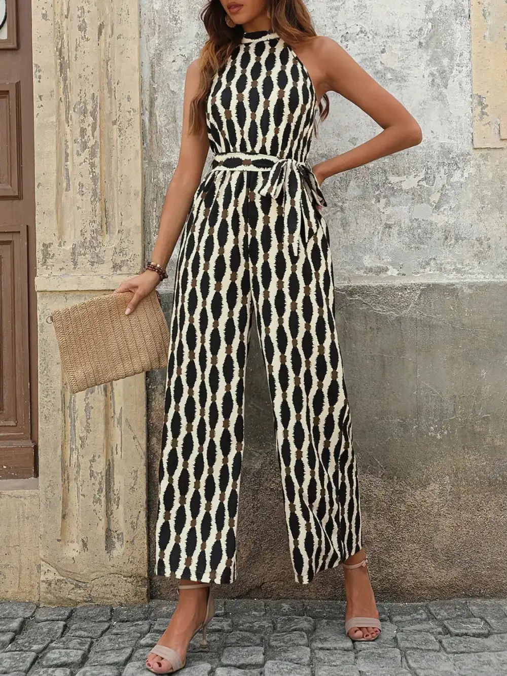 Grecian Neck Printed Jumpsuit