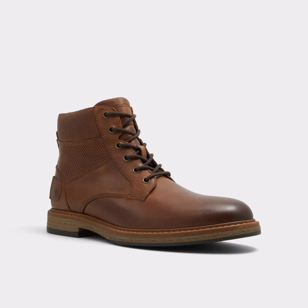 Cognac Stitching Lace-Up Almond Toe Men's Ankle Boots