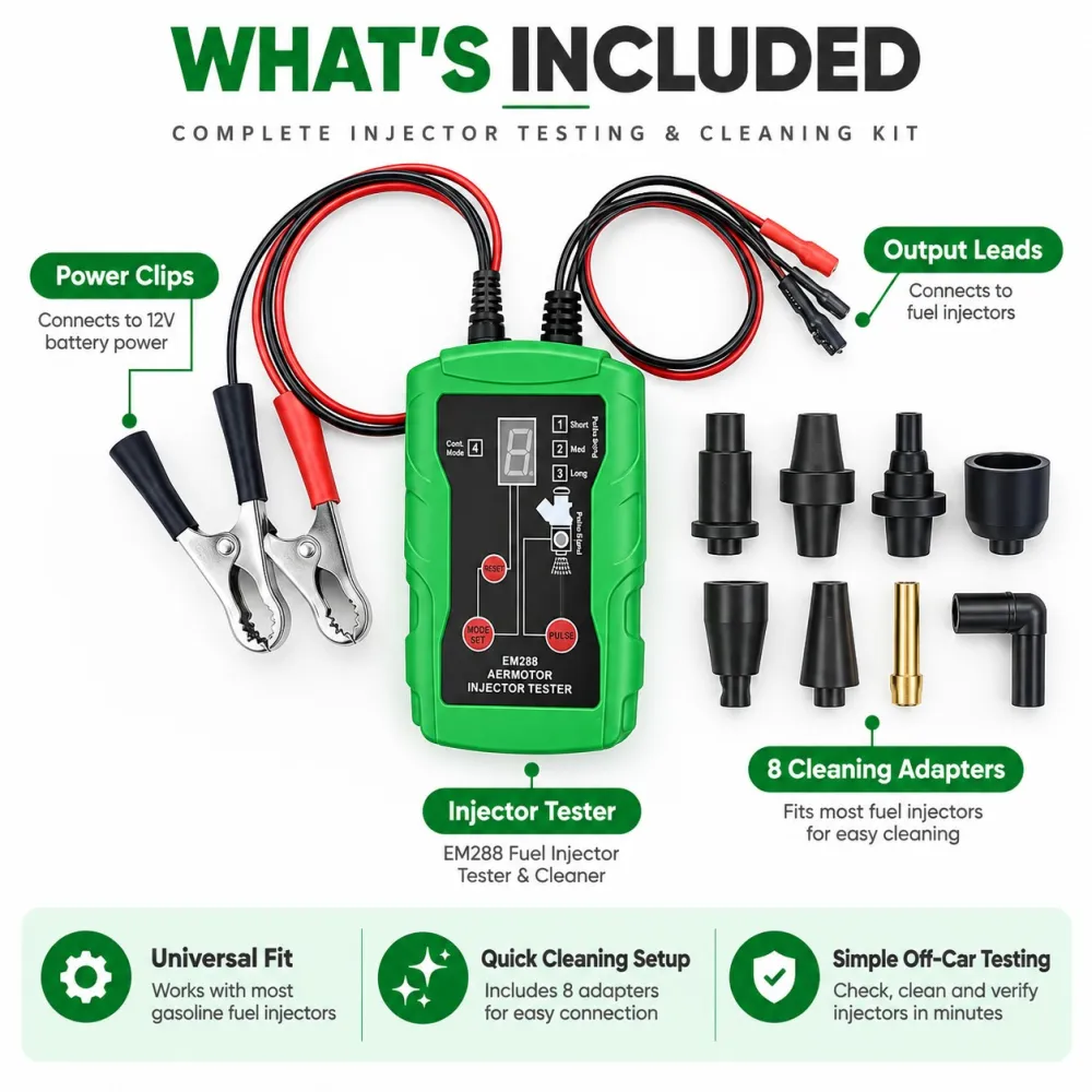 EM288 Fuel Injector Tester & Cleaner Kit – 8 Pulse Modes with Dual Injector Testing