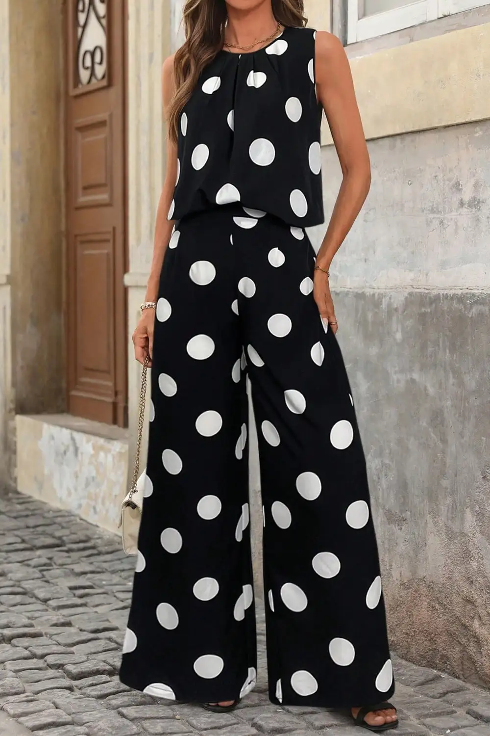 Sleeveless Polka Jumpsuit