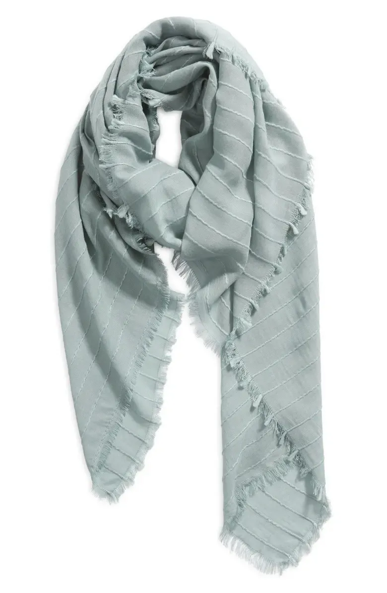 Textured Stripe Fringe Trim Scarf