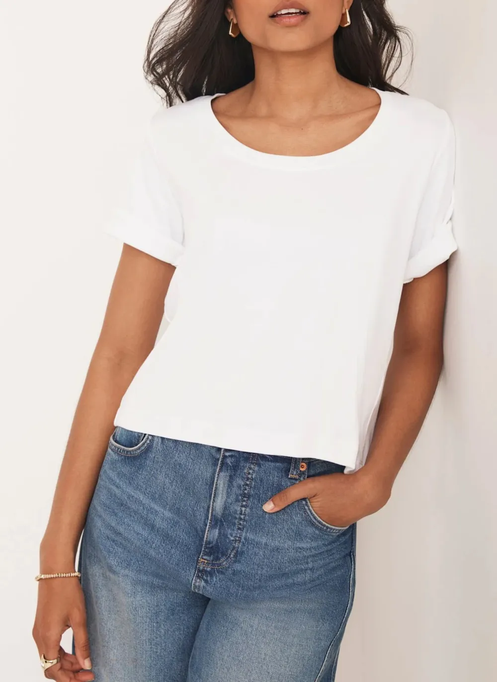 Casual Style White Scoop Neck T Shirt