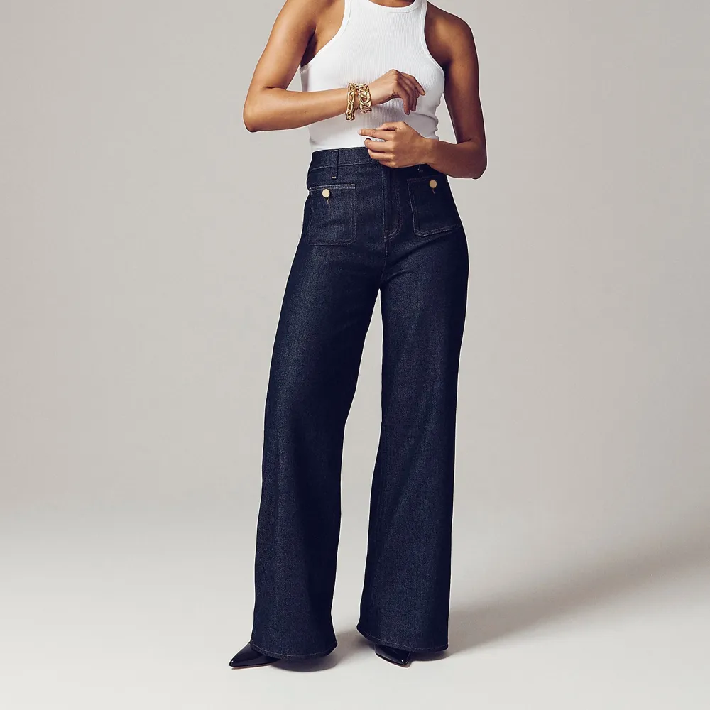 Wide-Leg Pocket Denim Trousers