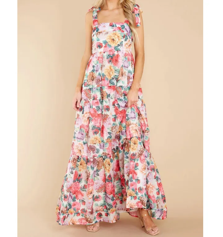Floral Square Neck Wide Strap Maxi Dress
