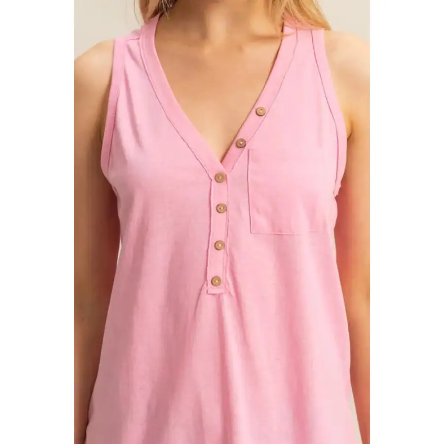 Slub Knit Half Button Sleeveless Top
