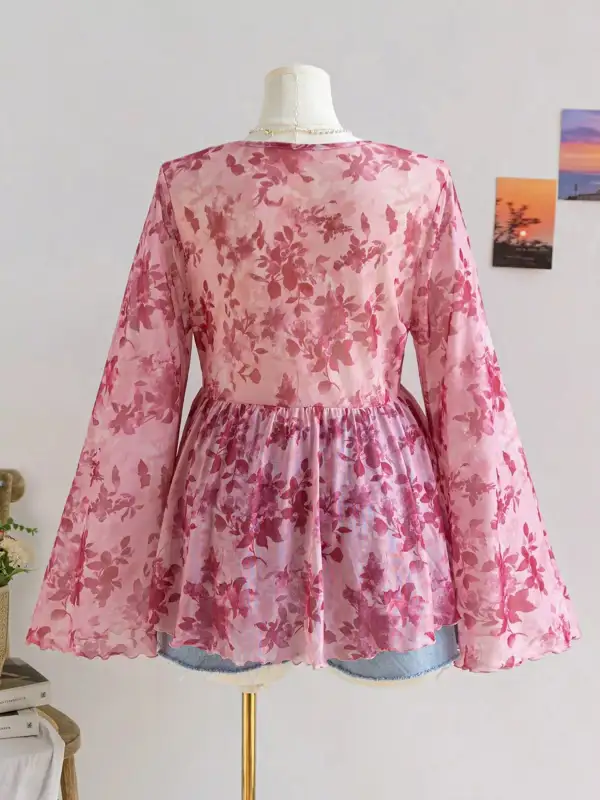Size Floral Print Chiffon Blouse