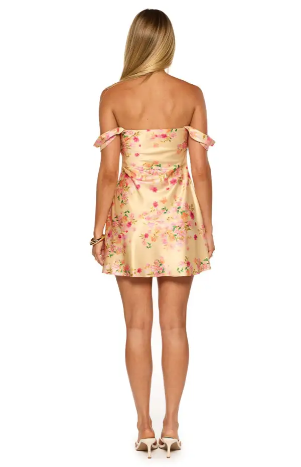 Ruched Floral Satin Mini Dress