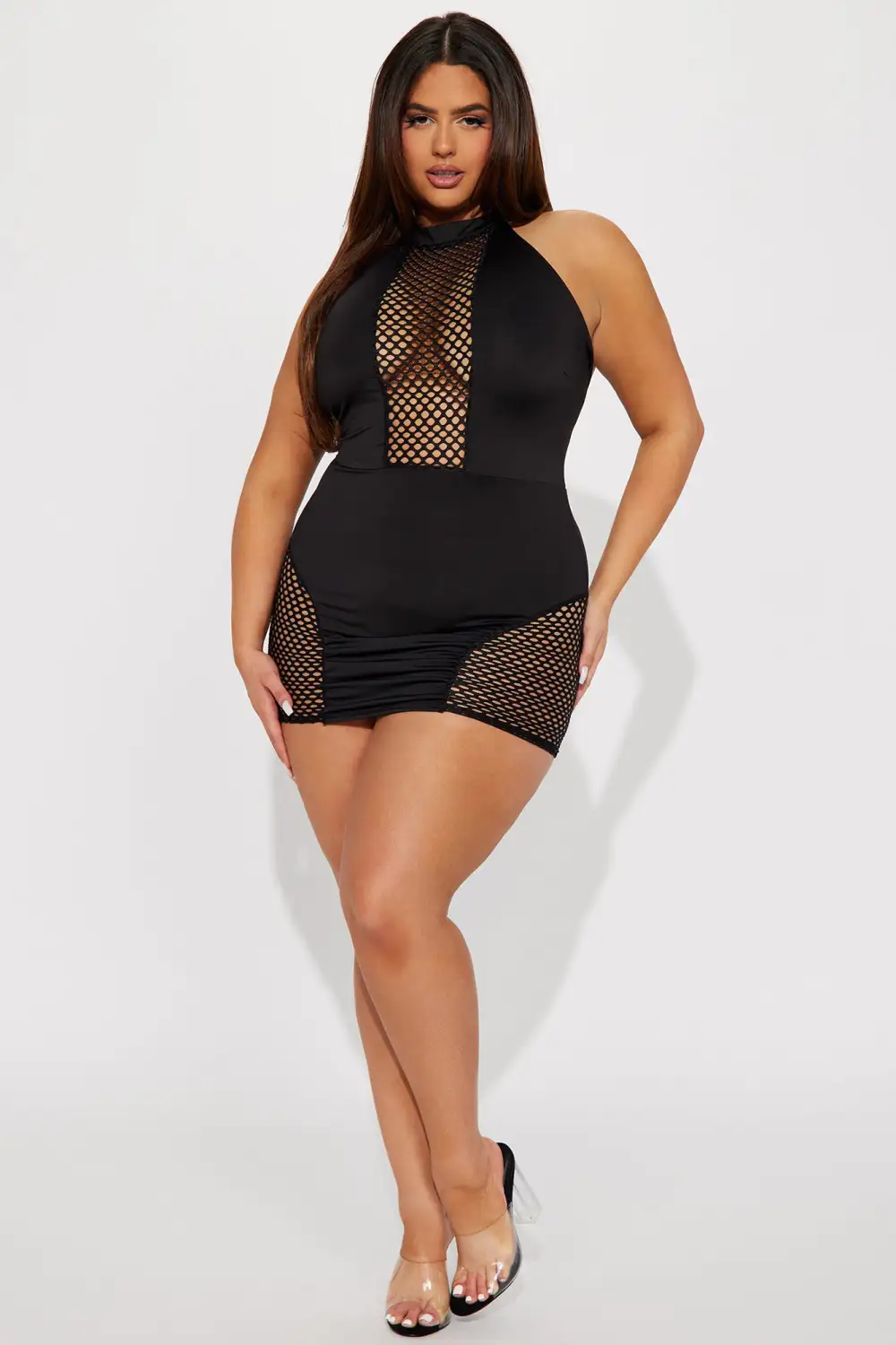 Felicia Fishnet Mini Dress - Black