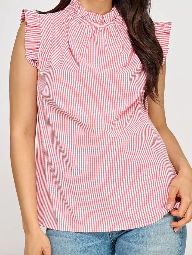 Striped Sleeveless Ruffle Top