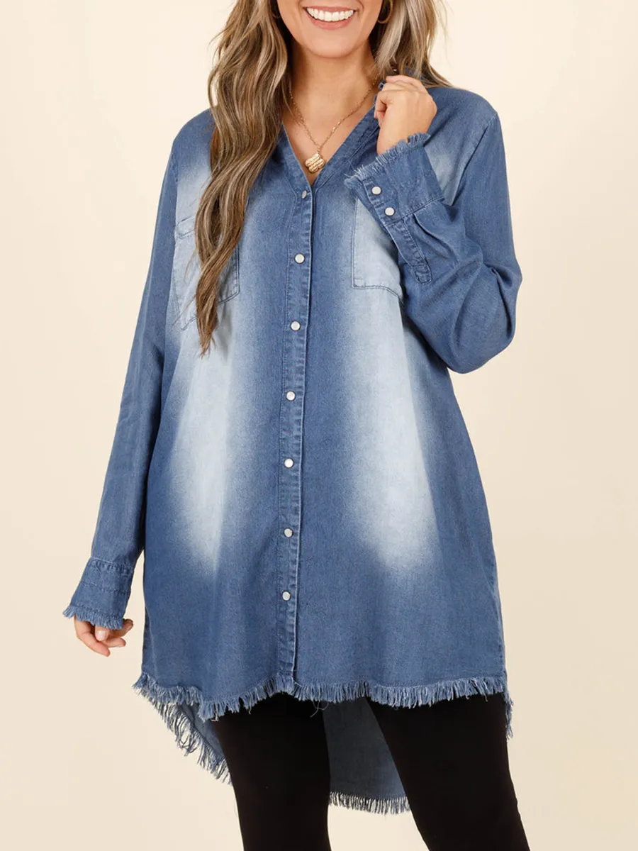 Tassel pocket washed denim shirt