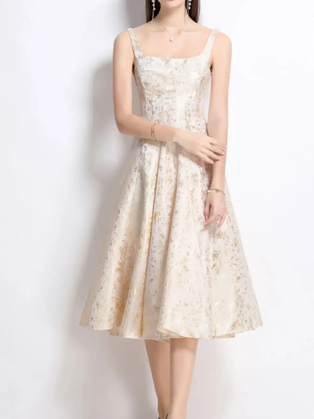 Floral Shine A-Line Midi Dress