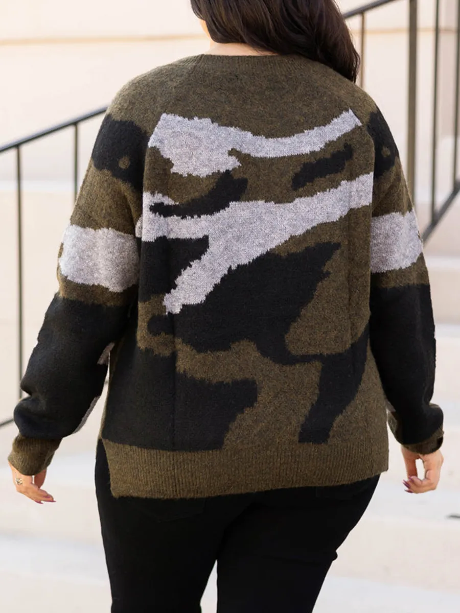 Camo pattern loose knit sweater