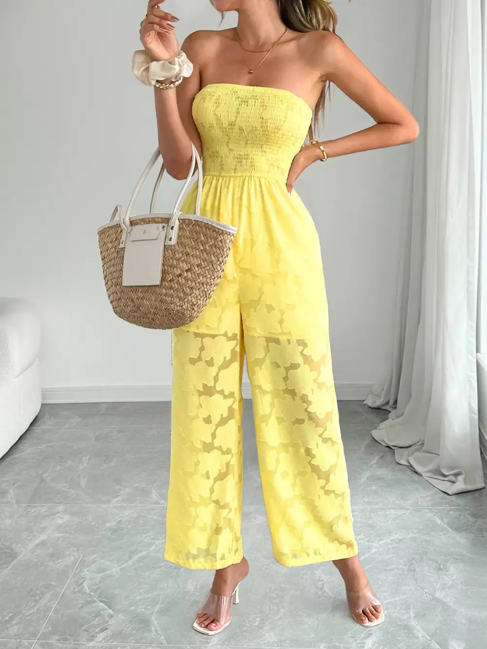 Lace Smocked Jumpsuit