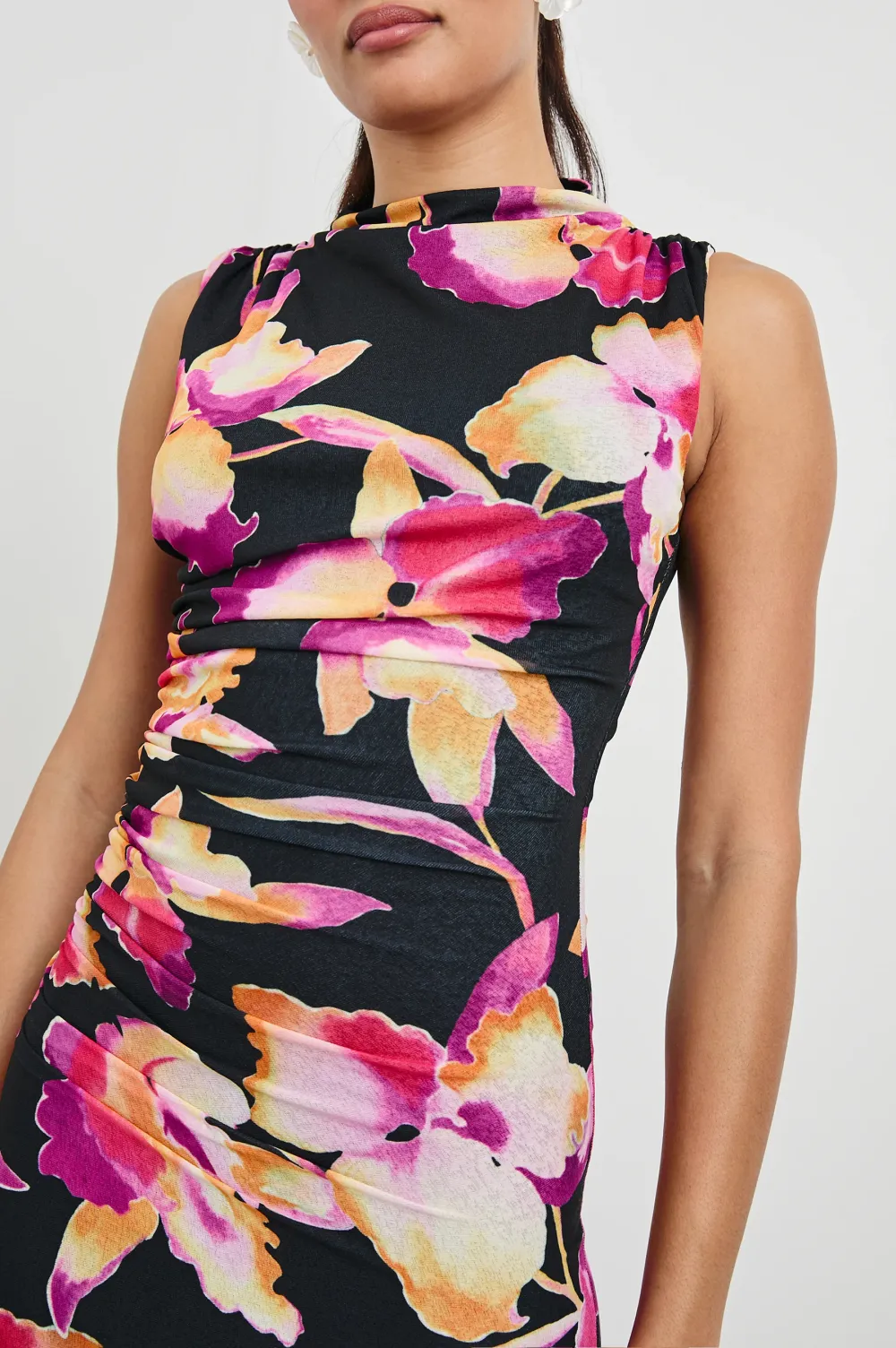 High-Necked Fitted Floral Women's Long Dress