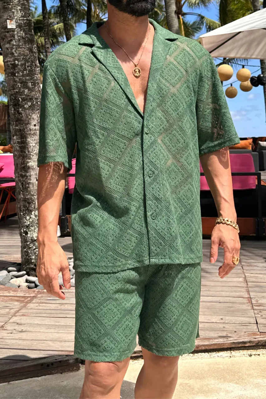 GREEN DEEP V-NECK TULUM SET