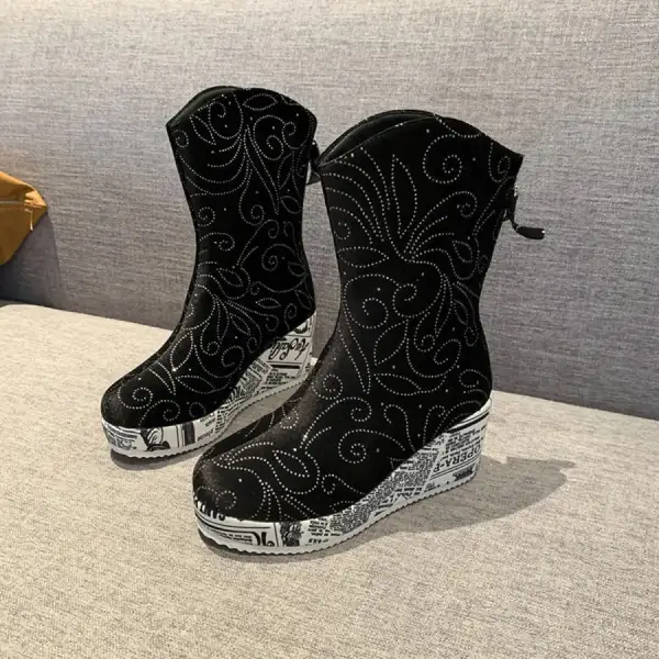 Refined Round Toe Platform Wedge Boots