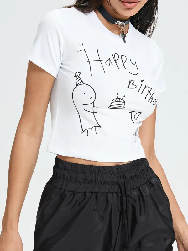 Y2K White Basic Top T-Shirt