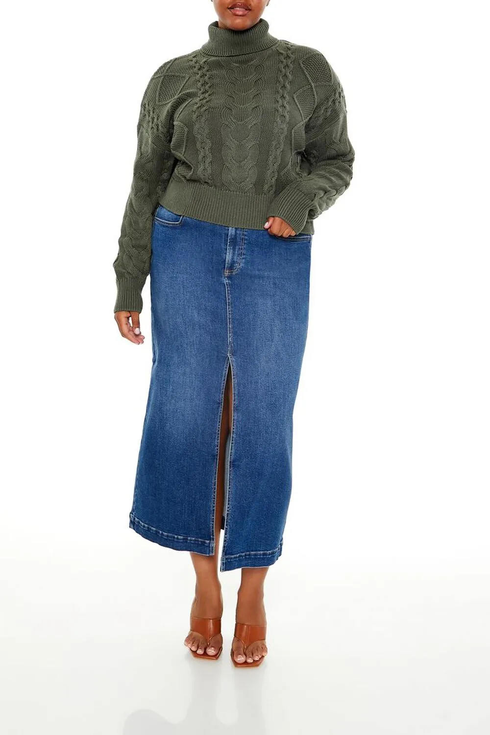 Plus Size Cable Knit Turtleneck Sweater