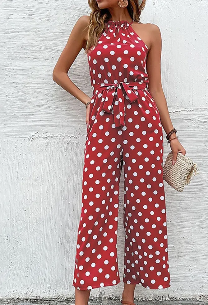 Women's Polka Dot Grecian Wide Leg Jumpsuit