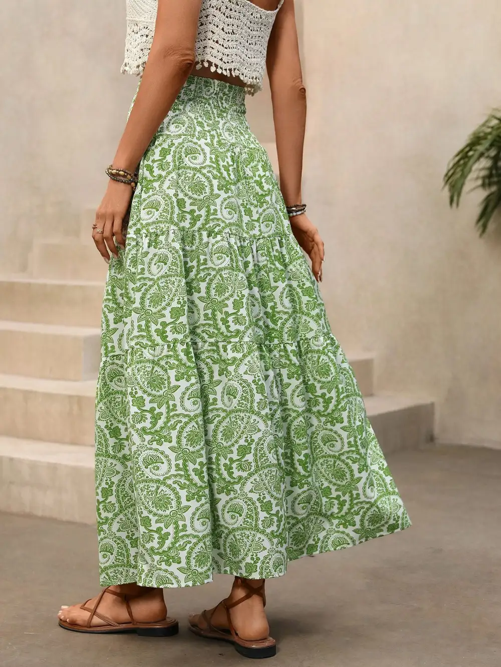 Smocked Printed Skirt