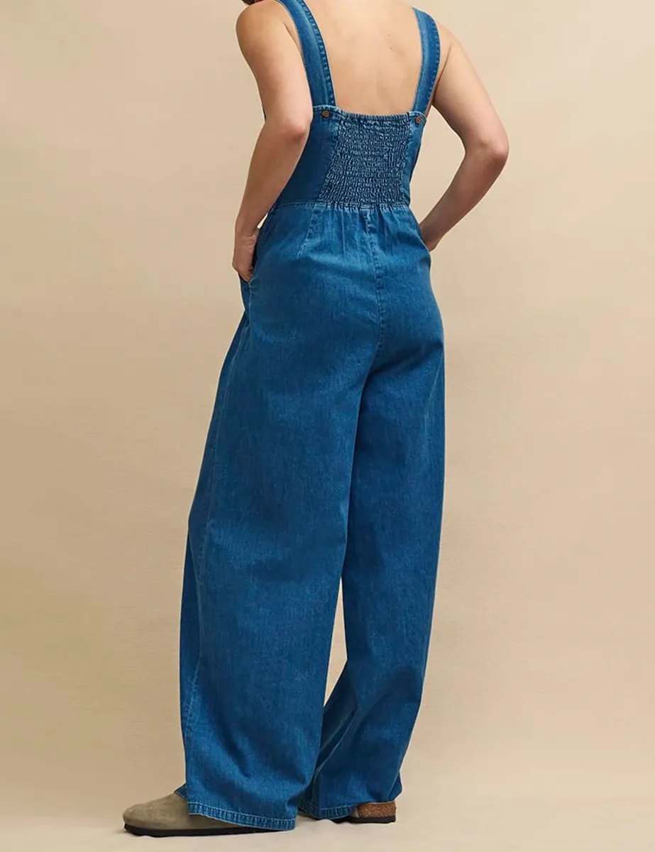 Petite Denim Square Neck Jumpsuit