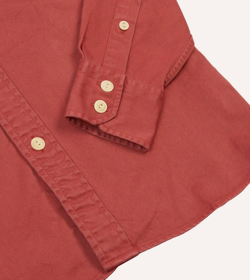 Red Cotton Long Point Collar Work Shirt Casual Style