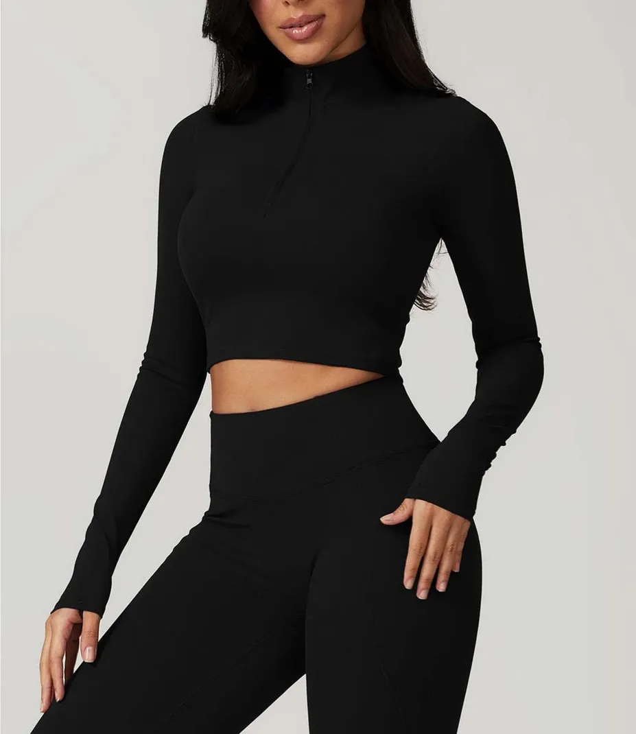 Slim Fit Half-Zip Stand Collar Top